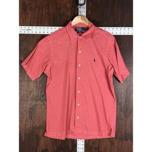 Polo Ralph Lauren Classic Fit 60% Linen Blend Camp Collar Shirt Red MenSmall VTG